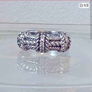 Judith Ripka Sterling Silver Braided Ring with Diamonique Size 6
